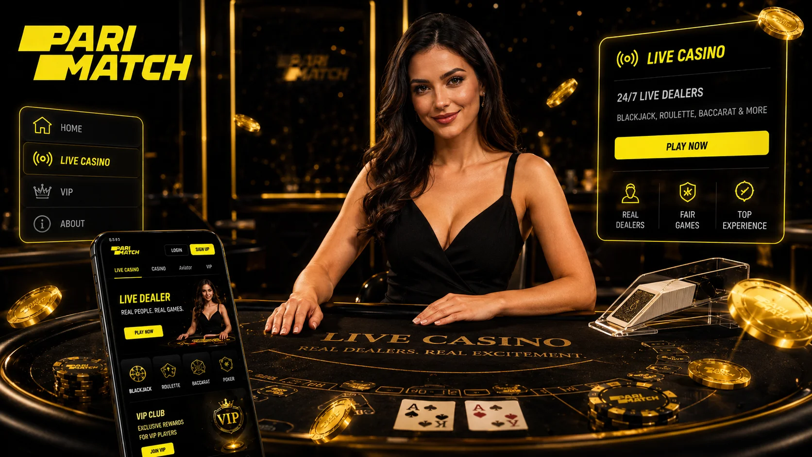 Живой дилер Parimatch Casino ведёт стол в реальном времени