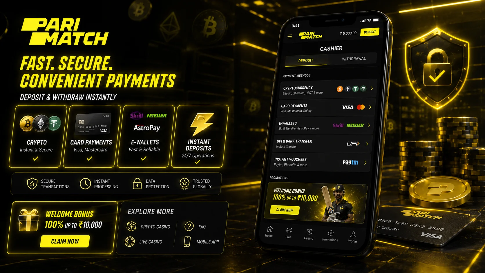 Способы депозита и вывода средств в Parimatch Casino